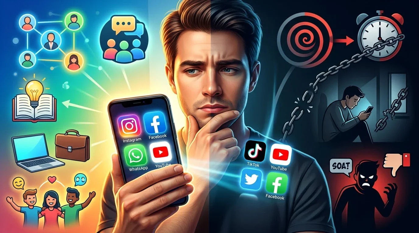 image about مميزات مواقع التواصل الاجتماعي وأضرارها: بين التواصل والإدمان