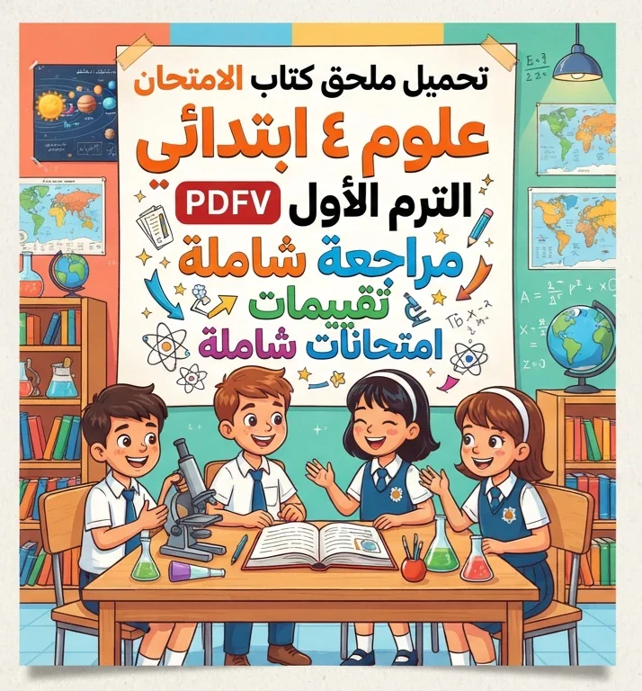 image about 📚 تحميل ملحق كتاب الامتحان علوم رابعة ابتدائي الترم الأول 2027 PDF.. مراجعة وتقييمات وامتحانات شاملة