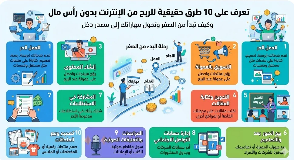 image about الربح من الإنترنت بدون رأس مال: 10 أفكار تبدأ بها من الصفر