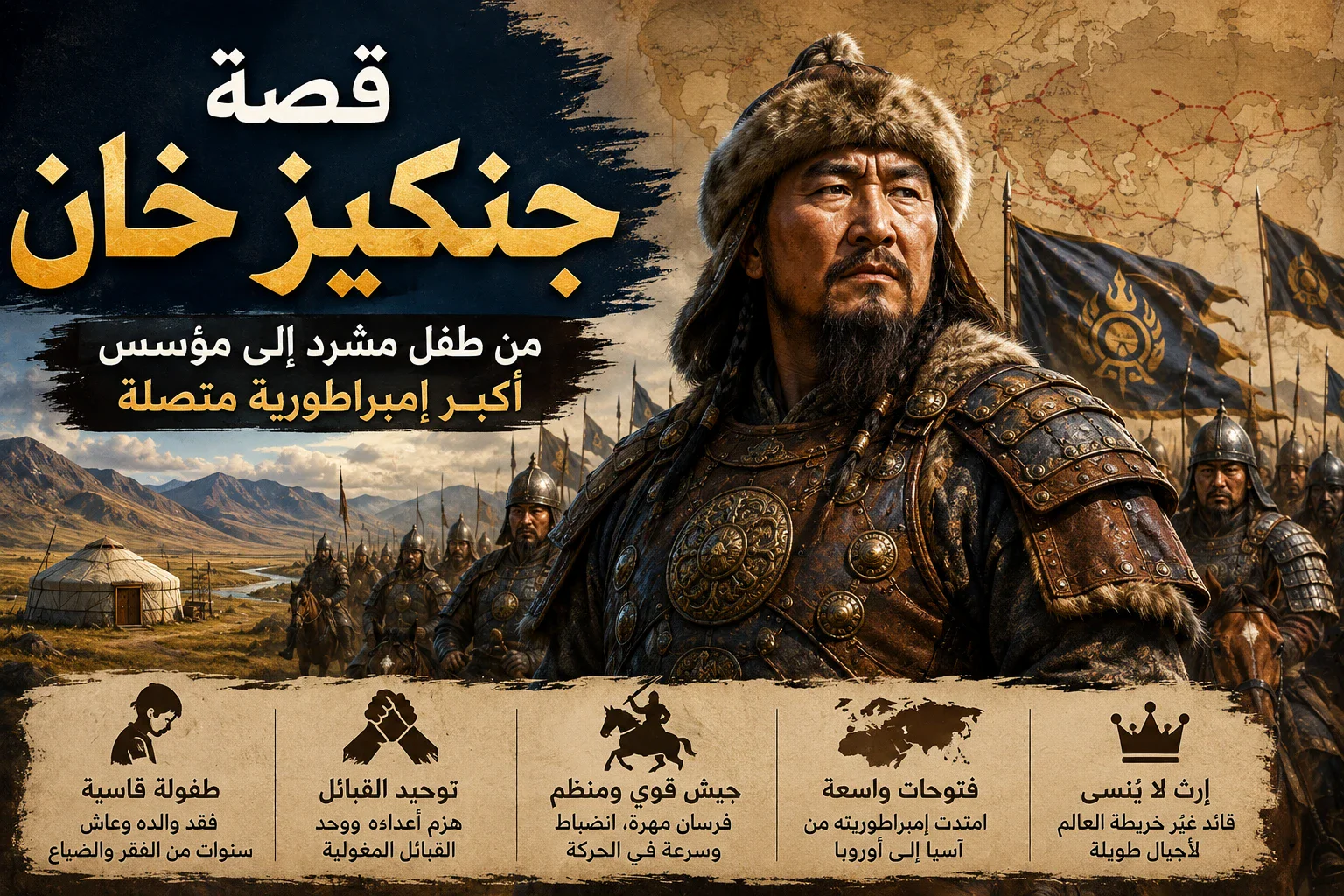 image about 🏹 قصة جنكيز خان: من طفل مشرّد إلى مؤسس أكبر إمبراطورية متصلة