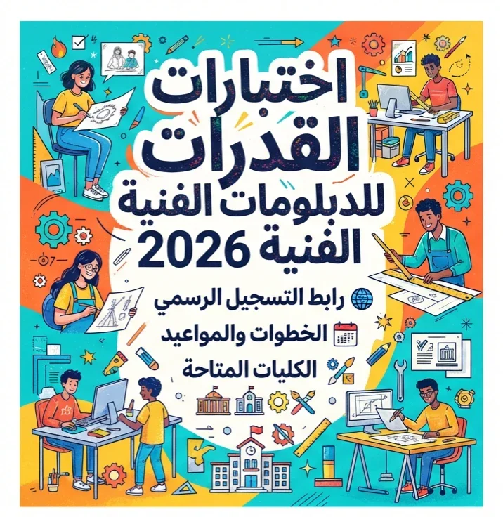 image about 📑 اختبارات القدرات للدبلومات الفنية 2026.. رابط التسجيل الرسمي والخطوات والمواعيد والكليات المتاحة