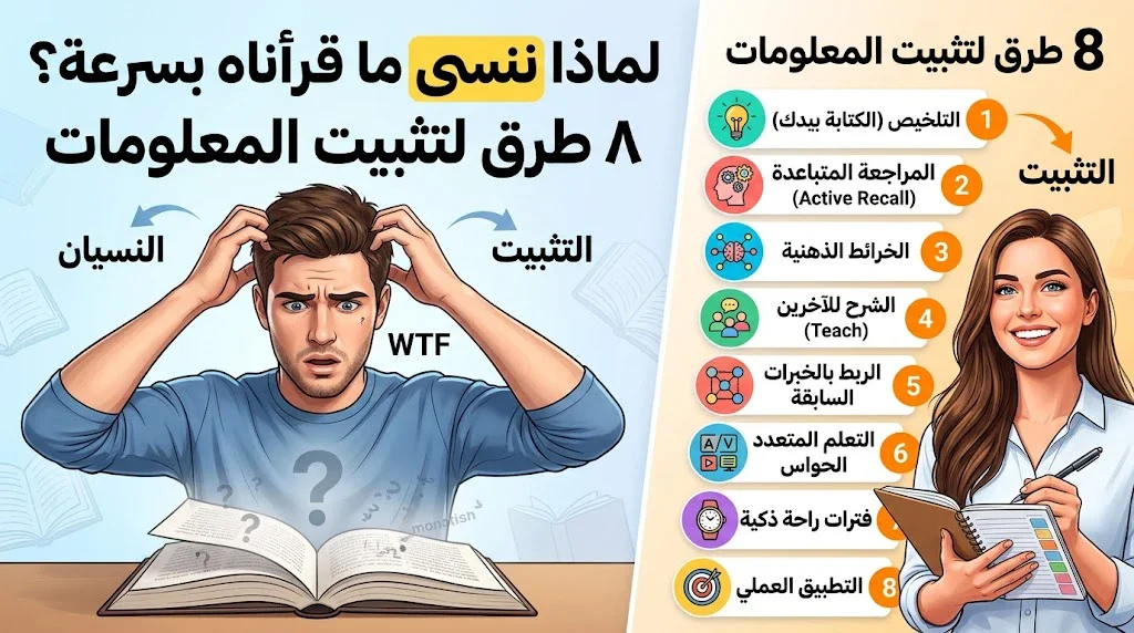 image about لماذا ننسى ما قرأناه بسرعة؟.. 8 طرق تساعدك على تثبيت المعلومات وعدم نسيانها