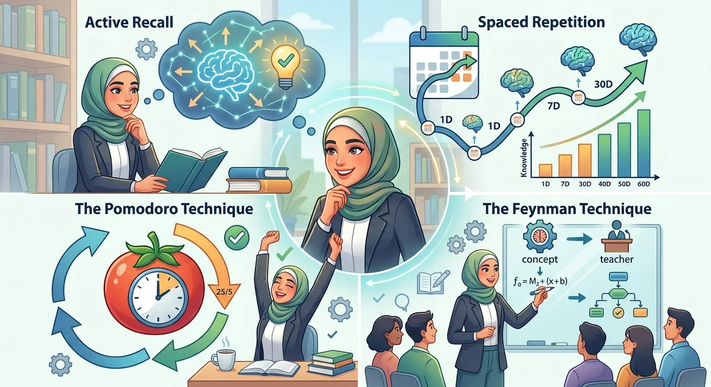 image about الدليل العلمي للمذاكرة الفعالة: 4 تقنيات مثبتة لتثبيت المعلومات