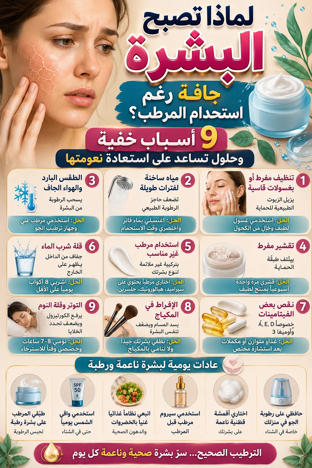 image about لماذا تصبح البشرة جافة رغم استخدام المرطب؟ 9 أسباب خفية وحلول تساعد على استعادة نعومتها