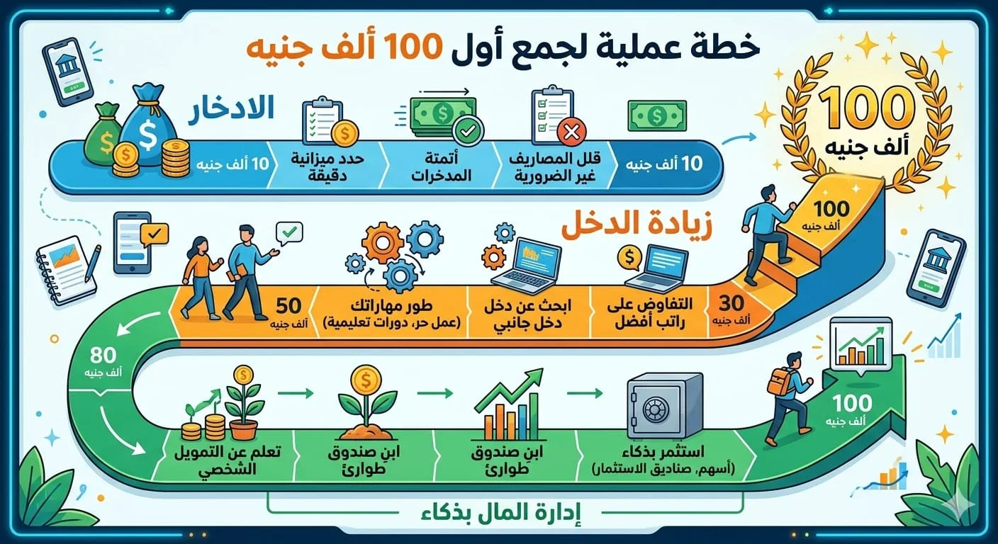 image about كيف تجمع أول 100 ألف جنيه؟ خطة عملية للوصول لأول هدف مالي