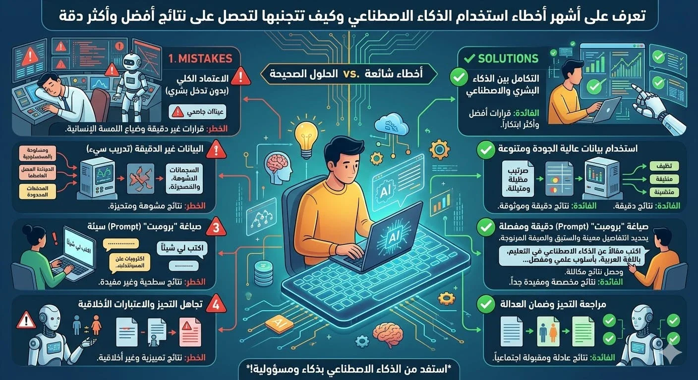 image about أخطاء شائعة عند استخدام الذكاء الاصطناعي وكيف تتجنبها