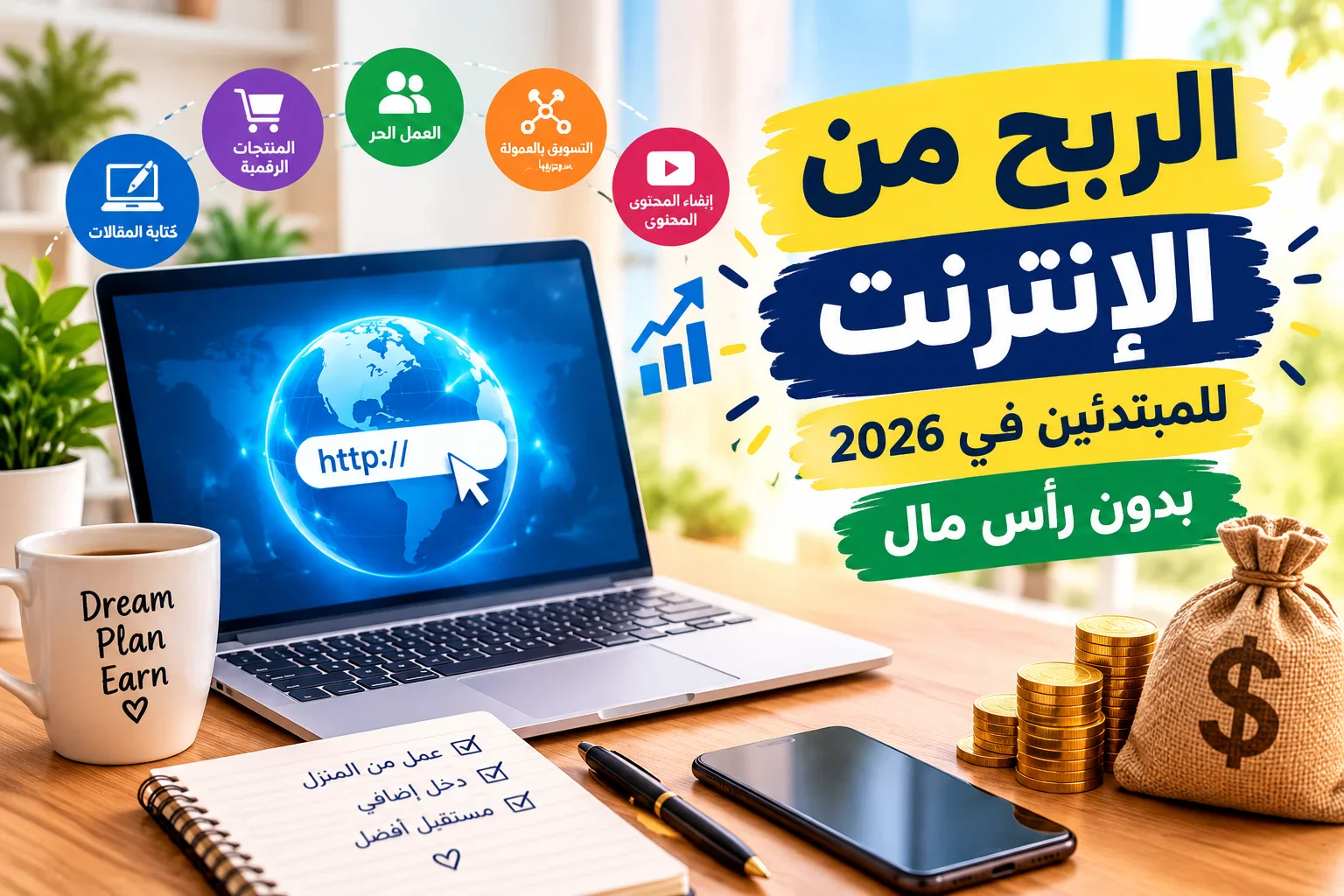 image about أفضل طرق الربح من الإنترنت للمبتدئين في 2026 بدون رأس مال