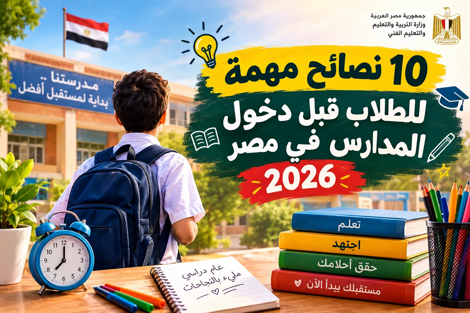 image about 🎒🔬 ١٠ نصائح مهمة للطلاب قبل دخول المدارس في مصر ٢٠٢٦.. استعد لعام دراسي ناجح! 📚✨