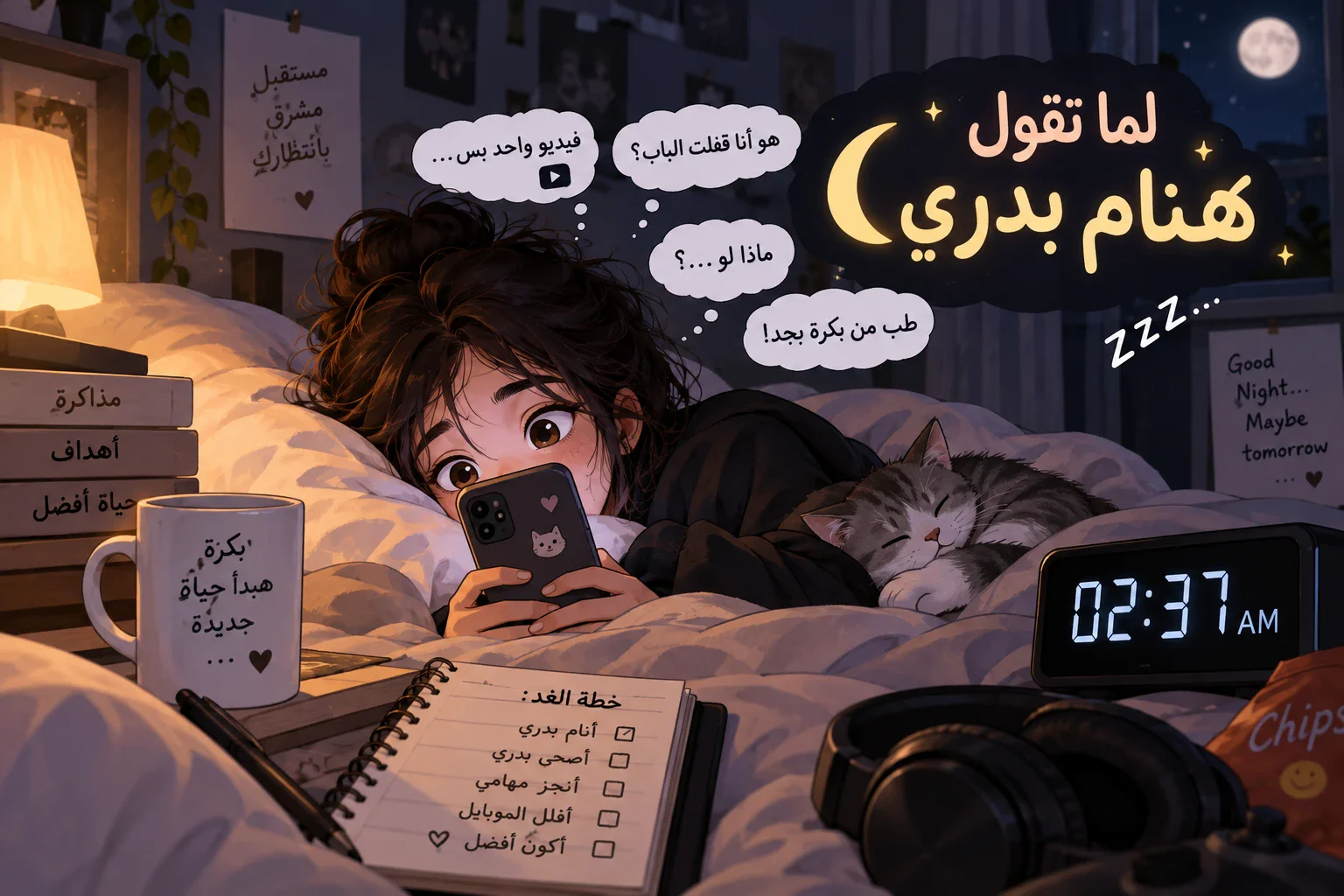 image about !لما تقول هنام بدري 😂: رحلة البحث عن النوم وسط الموبايل والمنبهات والأفكار الغريبة التي تظهر فجأة قبل النوم كل ليلة