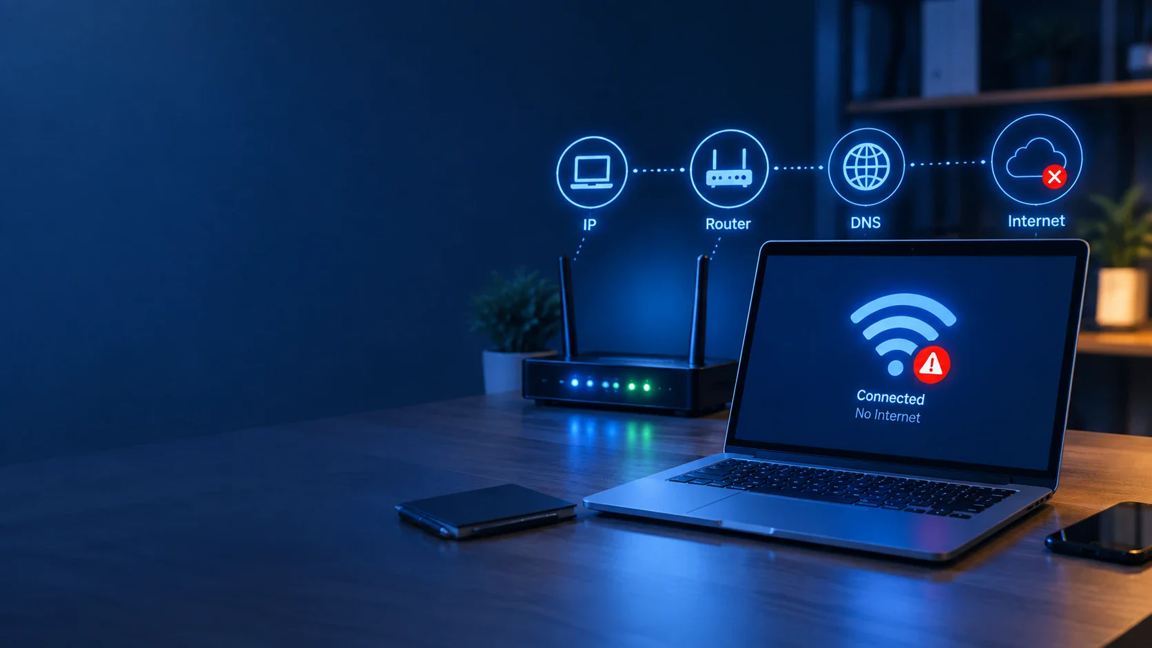 image about الكمبيوتر متصل بالـ Wi-Fi ولكن لا يوجد إنترنت؟ 10 حلول عملية خطوة بخطوة