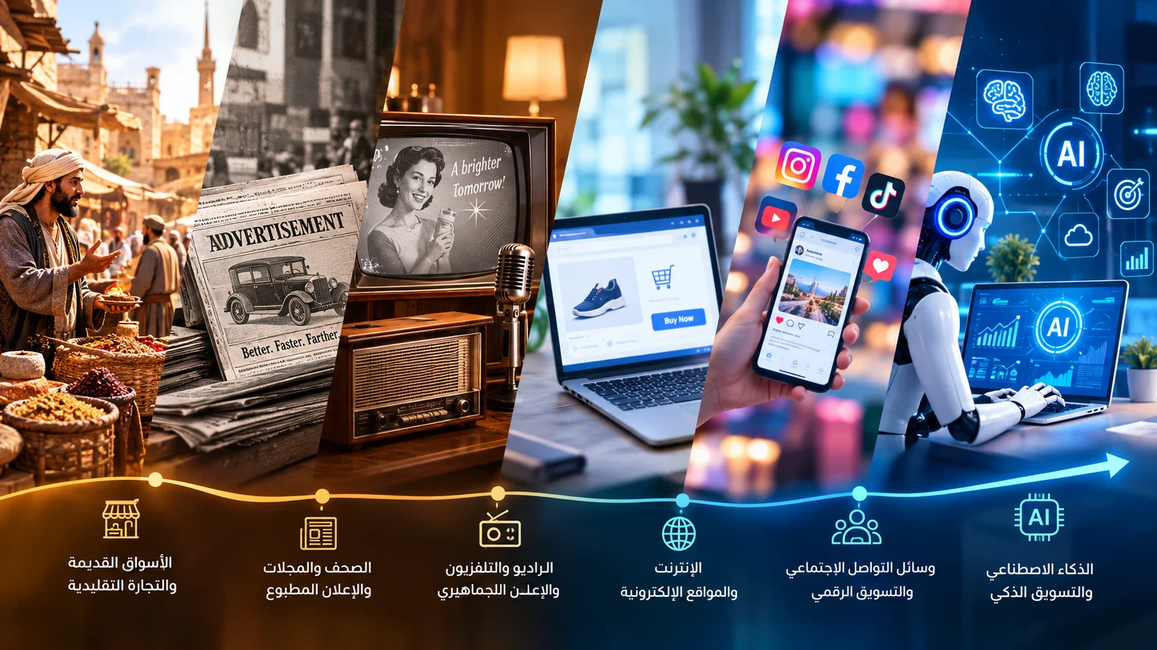 image about تاريخ التسويق وتطوره: من الأسواق القديمة إلى التسويق الرقمي والذكاء الاصطناعي