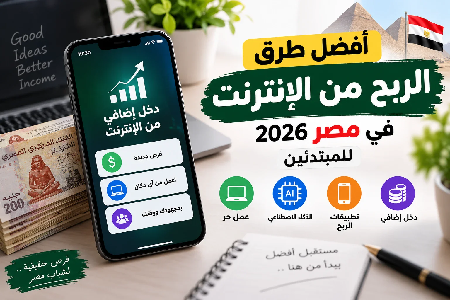 image about أفضل طرق الربح من الإنترنت في 2026 للمبتدئين بدون رأس مال