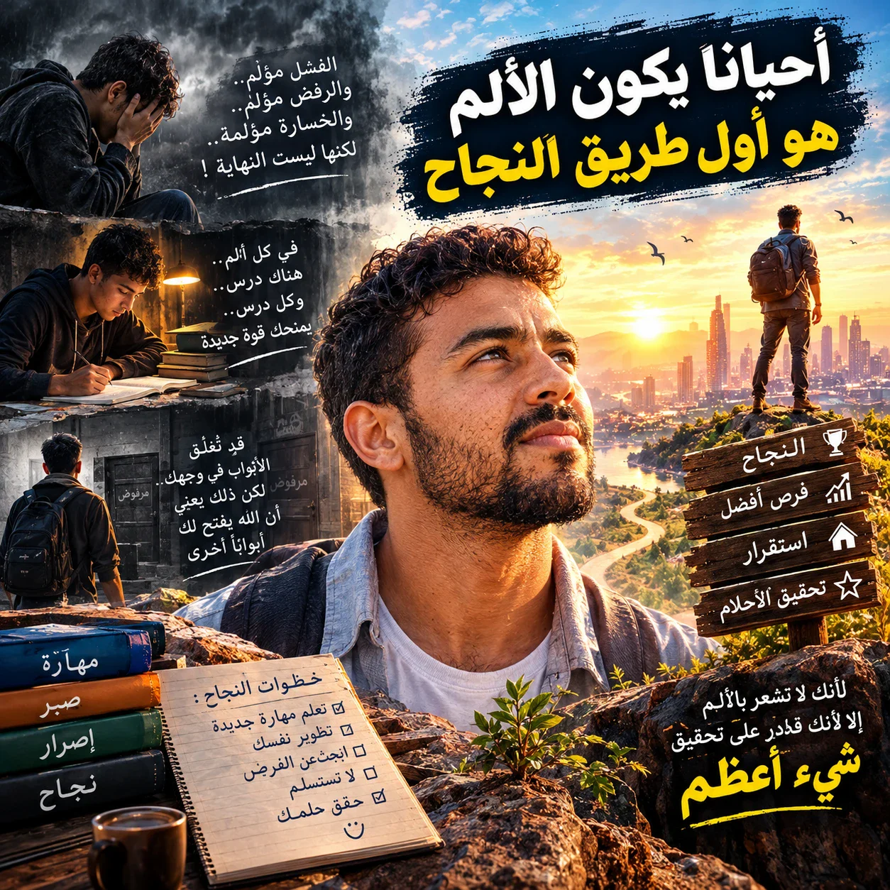 image about أحيانًا يكون الألم هو أول طريق النجاح