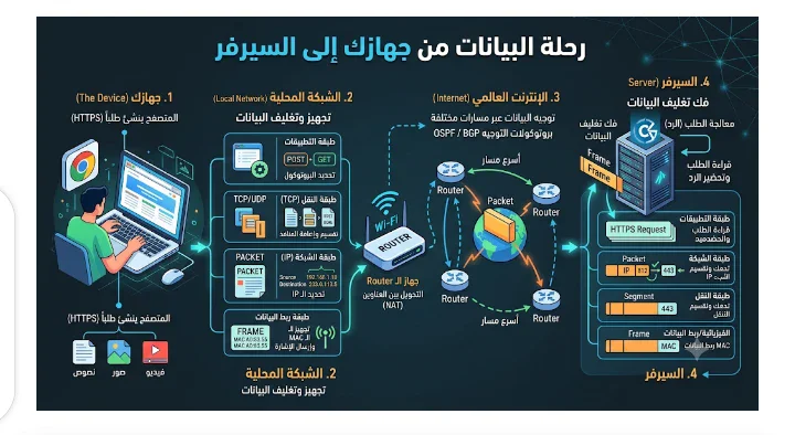 image about رحلة البيانات (Data Packet) من جهازك إلى السيرفر
