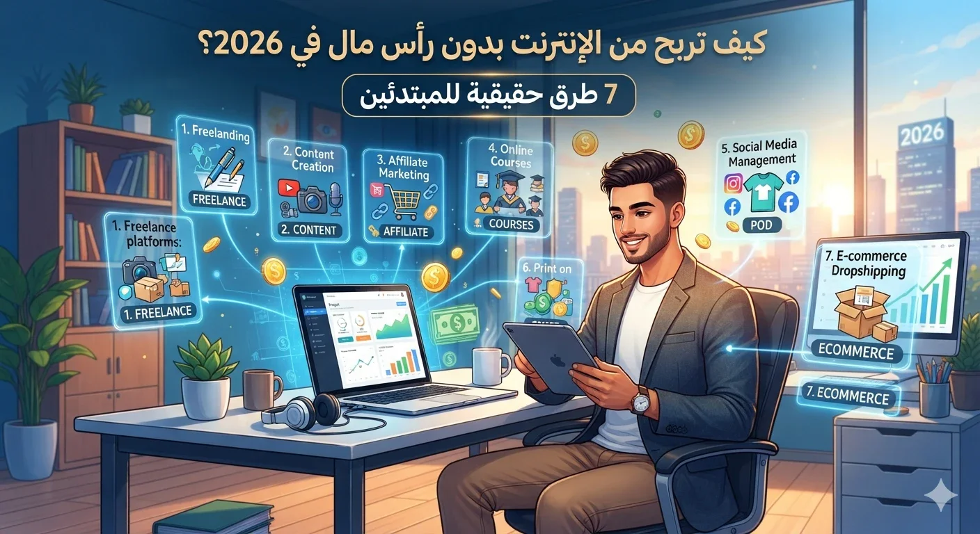 image about كيف تربح من الإنترنت بدون رأس مال في 2026؟ 7 طرق حقيقية للمبتدئين