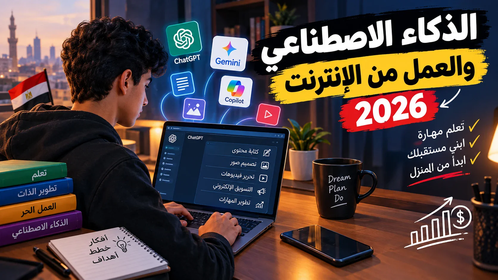 image about 💰 كيف تستخدم الذكاء الاصطناعي في 2026 لتتعلم مهارة وتبدأ العمل من الإنترنت؟