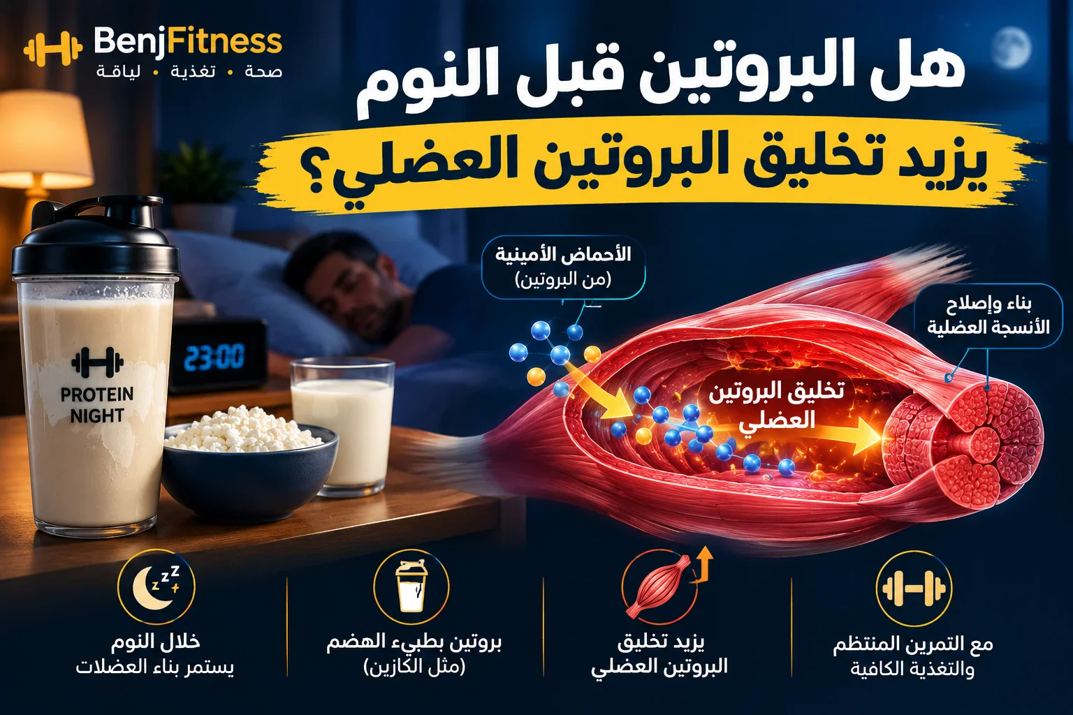 image about هل تناول البروتين قبل النوم يساعد على بناء العضلات؟