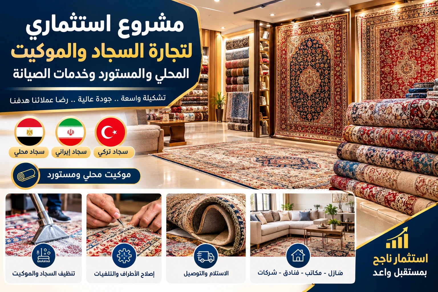image about مشروع استثماري لتجارة السجاد والموكيت المحلي والمستورد وخدمات الصيانة