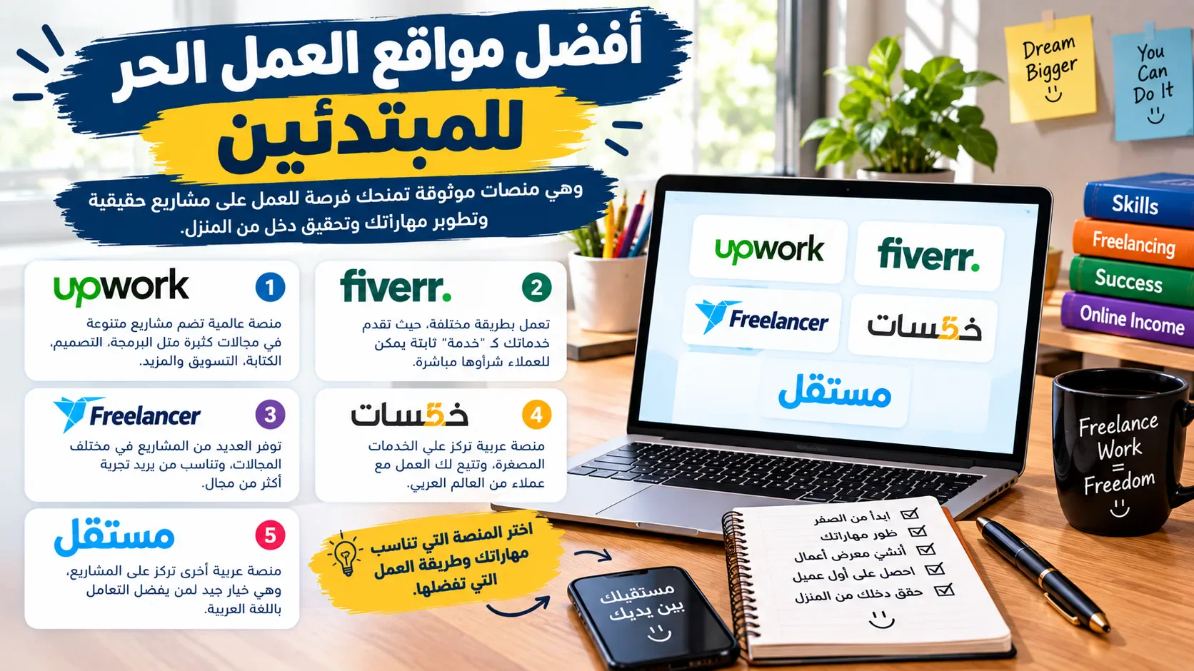 image about أفضل مواقع العمل الحر للمبتدئين في 2026: دليلك لبدء العمل من الصفر