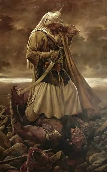 image about حين عبر عمرو الخندق... ووقف عليّ بن أبي طالب