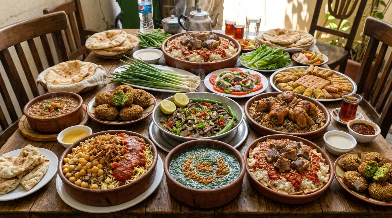 image about أشهر الأكلات في المطبخ المصري: رحلة بين الكشري والفول والطعمية والملوخية والمحشي والفتة والحلويات المصرية