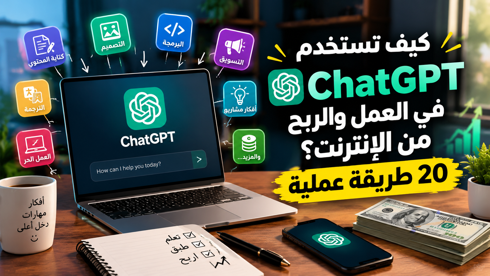 كيف تستخدم ChatGPT في العمل والربح من الإنترنت؟ 20 طريقة عملية