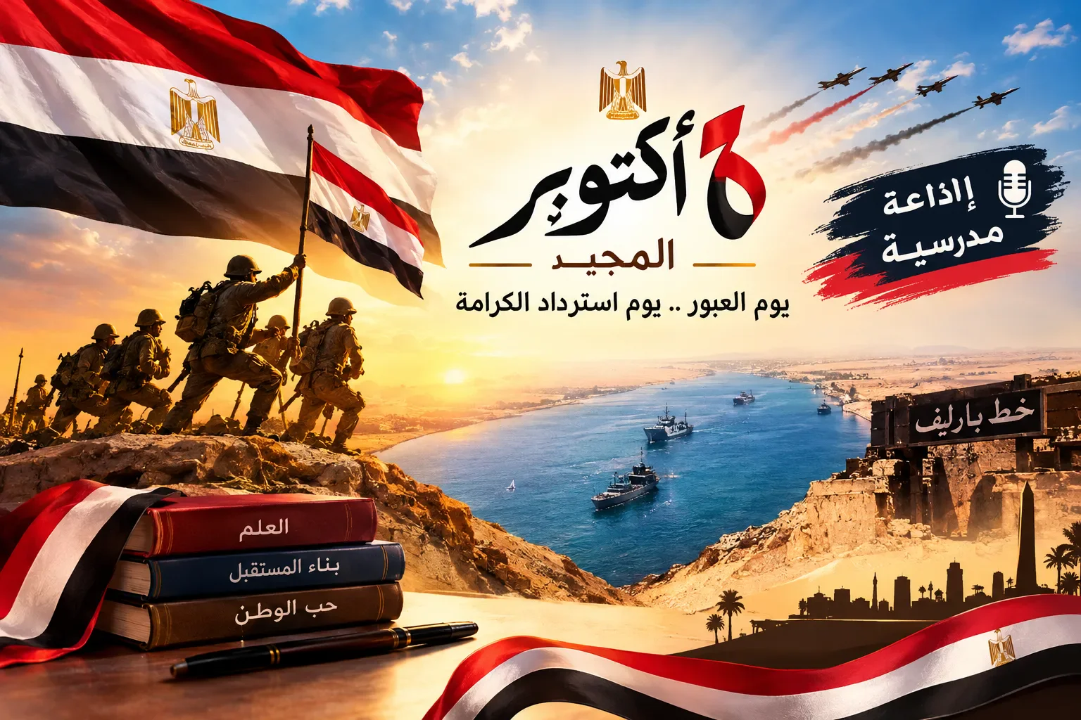 image about إذاعة مدرسية مميزة عن السادس من أكتوبر المجيد، تضم فقرات متنوعة وشيقة، من القرآن الكريم والحديث الشريف والحكمة والشعر 