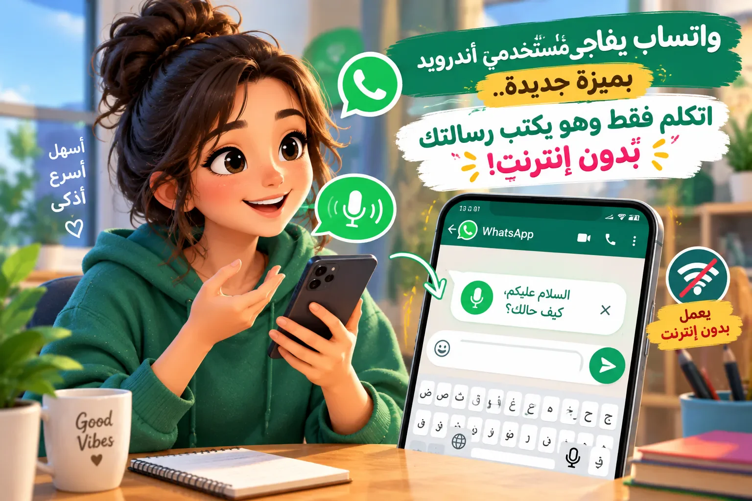 image about واتساب يختبر ميزة مذهلة جديدة.. اتكلم وهو يكتب رسالتك بدون إنترنت!