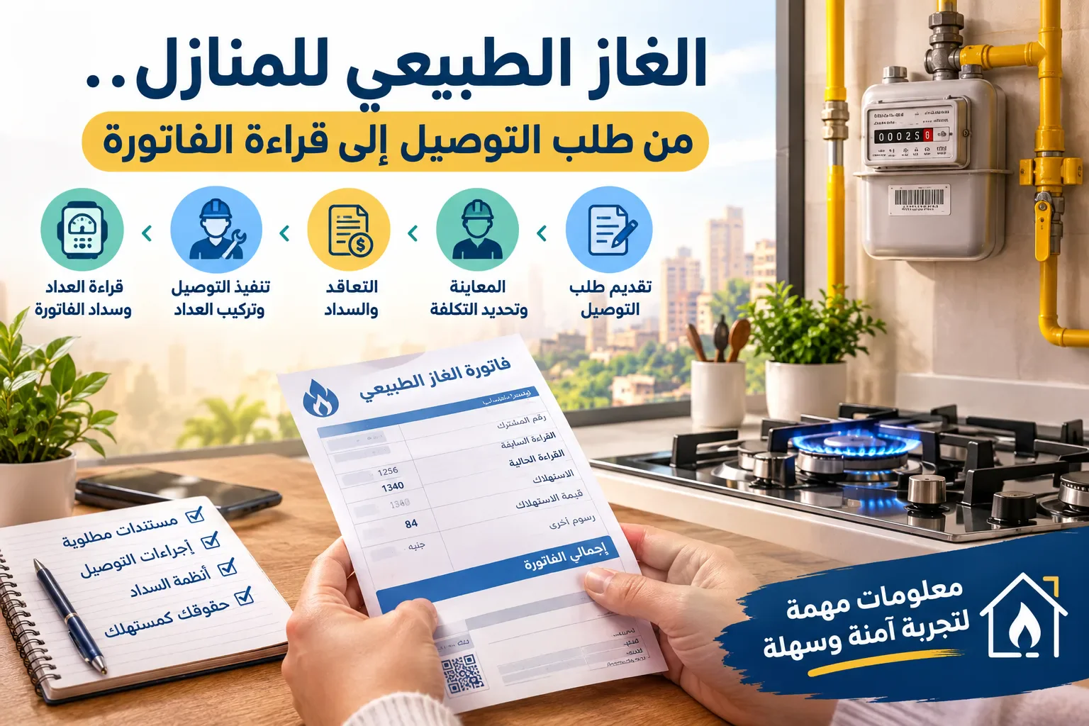 image about الغاز الطبيعي للمنازل.. من طلب التوصيل إلى قراءة الفاتورة