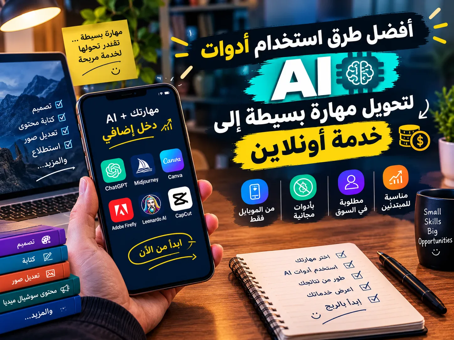 image about 💸 أفضل طرق استخدام أدوات AI لتحويل مهارة بسيطة إلى خدمة أونلاين في 2026 🚀