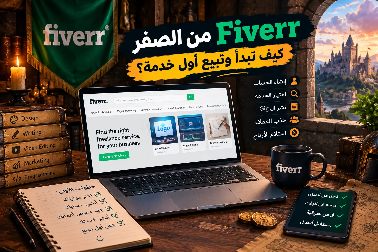 image about 💻 Fiverr من الصفر: كيف تبدأ وتبيع أول خدمة أونلاين في 2026؟ 💰