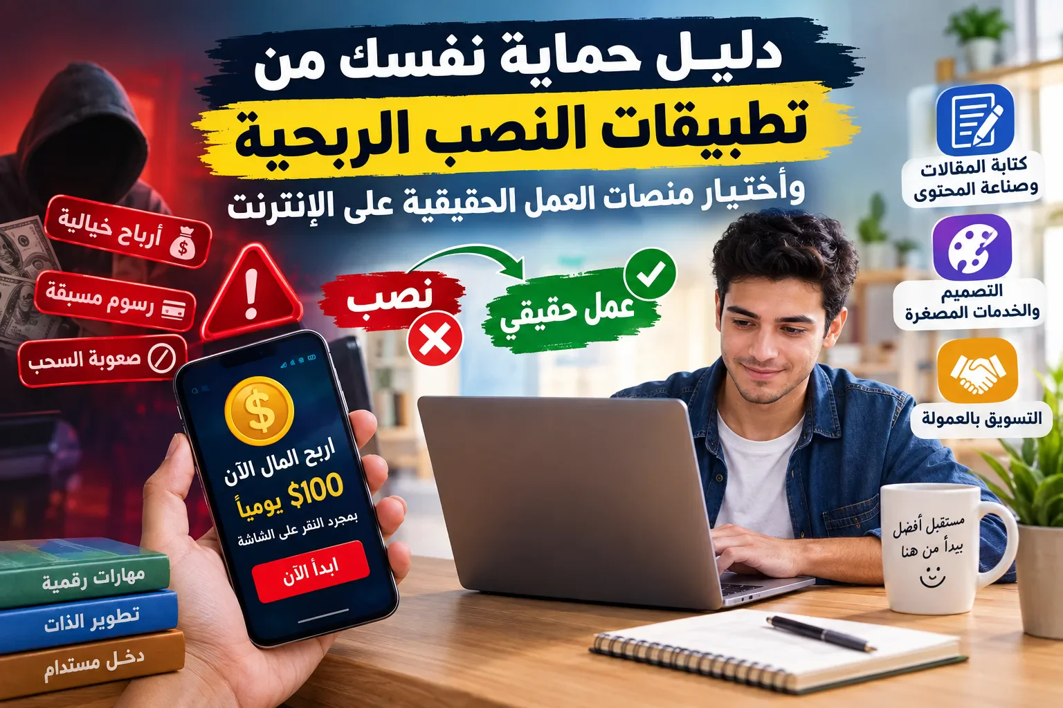 image about دليل حماية نفسك من تطبيقات النصب الربحية واختيار منصات العمل الحقيقية على الإنترنت