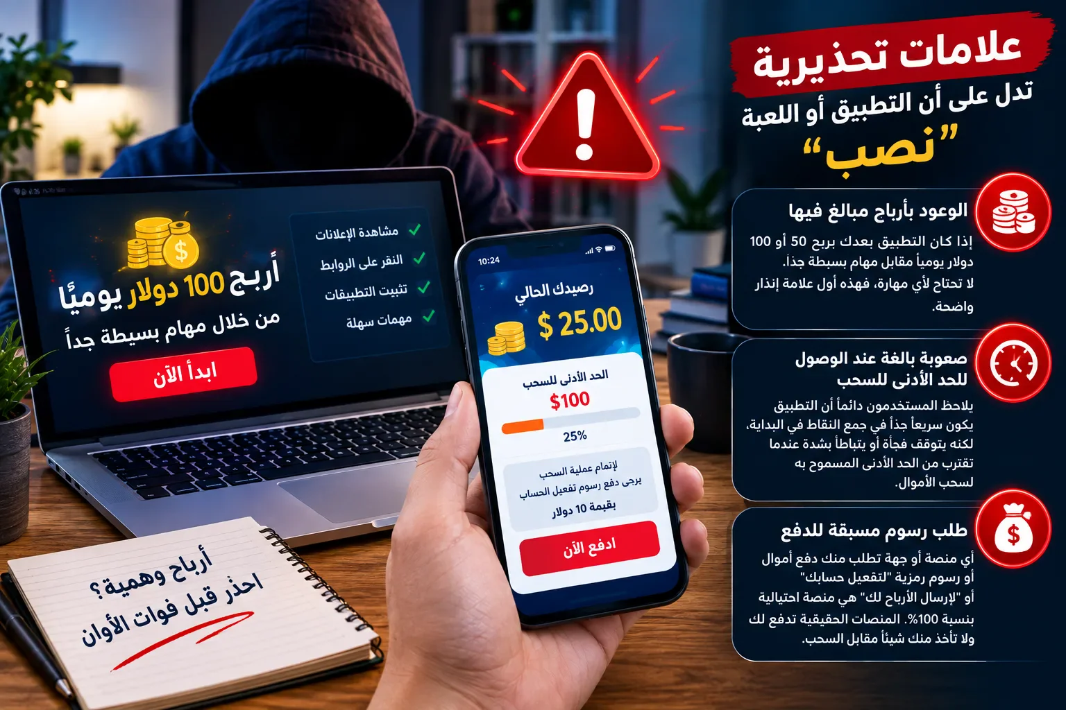 image about دليل حماية نفسك من تطبيقات النصب الربحية واختيار منصات العمل الحقيقية على الإنترنت