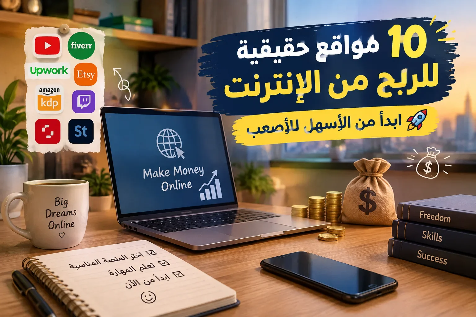 image about 💰 10 مواقع حقيقية للربح من الإنترنت في 2026 | ابدأ من الأسهل للأصعب 🚀
