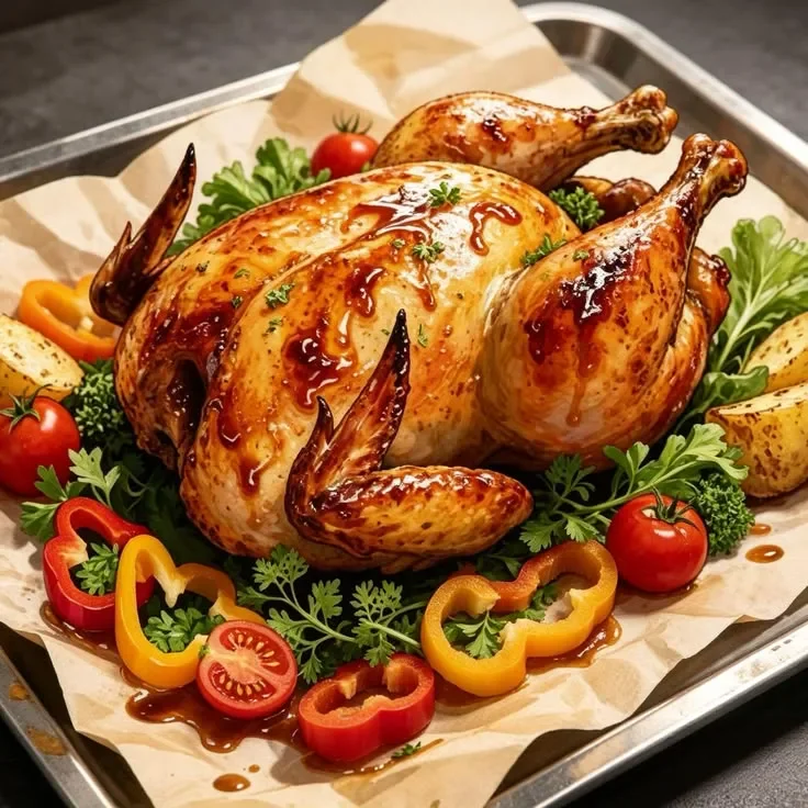 image about 🍗 طريقة عمل الدجاج المحمر في الفرن بتتبيلة سرية ولون ذهبي شهي 😋✨