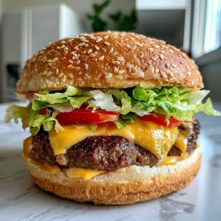 image about 🍔 طريقة عمل البرجر المنزلي باللحم والجبنة مثل المطاعم بخطوات سهلة وشهية 😋✨