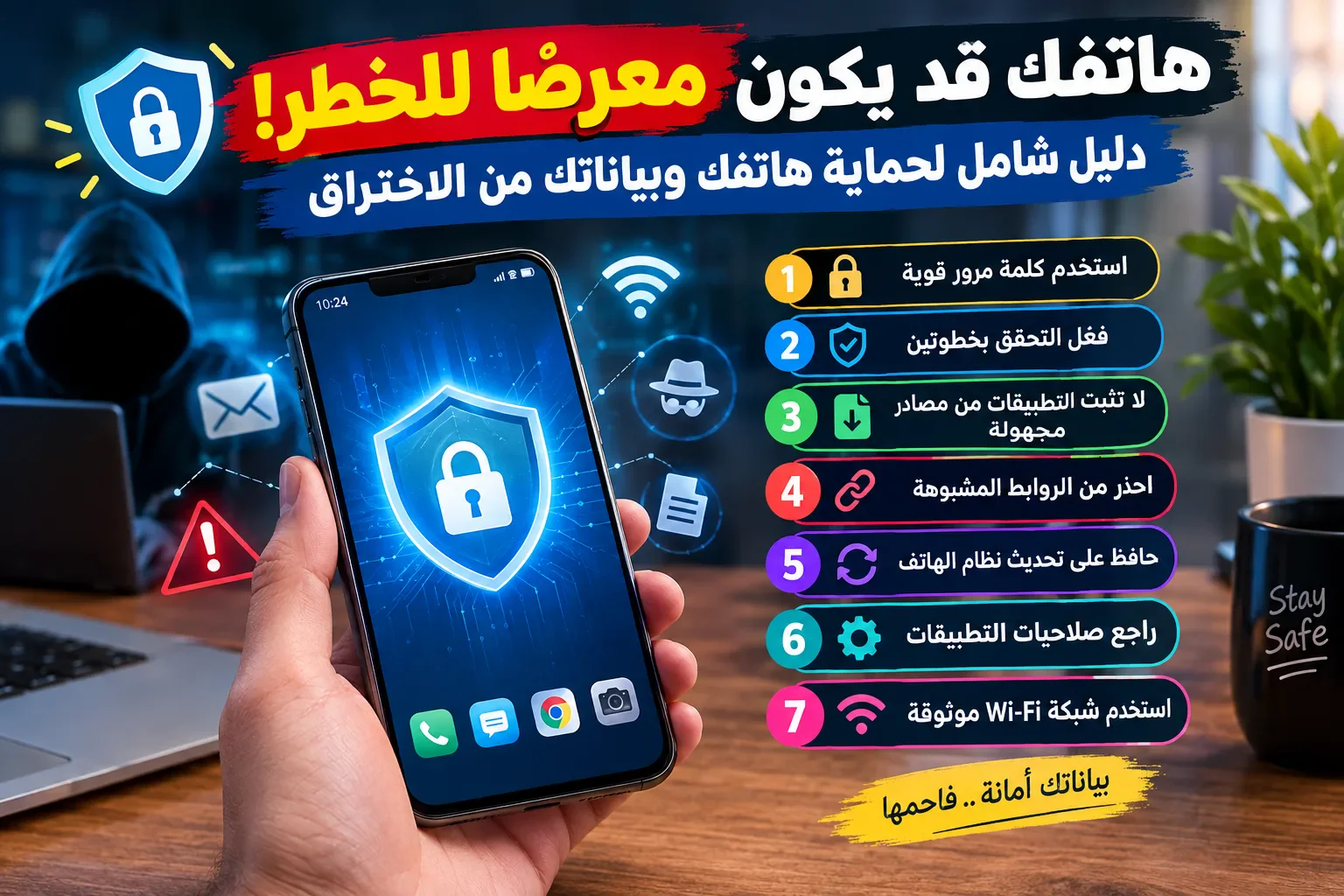 image about 🔐 هاتفك قد يكون معرضًا للخطر! دليل شامل لحماية هاتفك وبياناتك من الاختراق