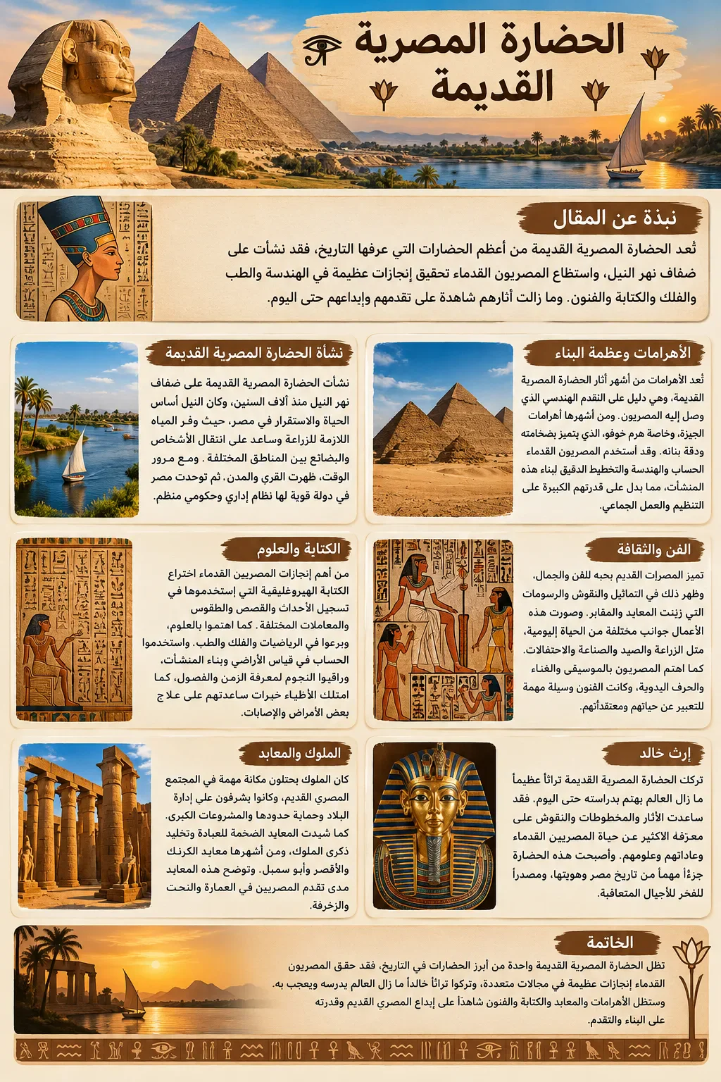 image about الحضارة المصرية القديمة: حضارة وُلدت على ضفاف النيل، فبنت الأهرامات واخترعت الكتابة وخلّدت اسمها في التاريخ