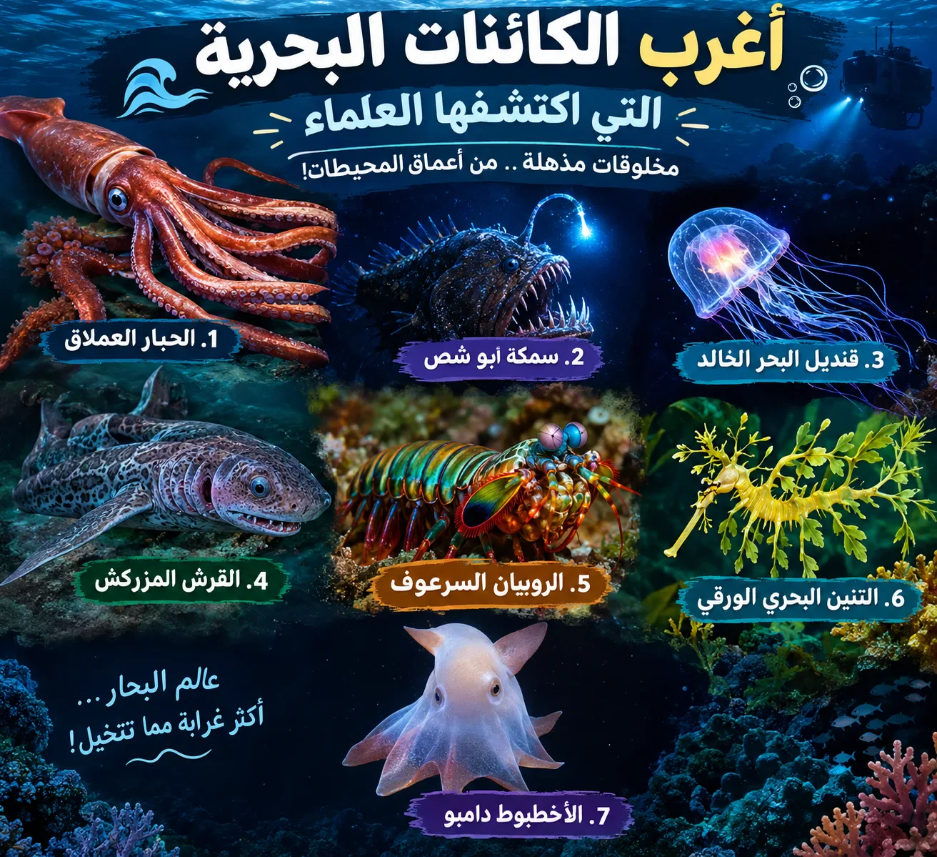 image about 🌊 أغرب الكائنات البحرية التي اكتشفها العلماء.. مخلوقات تبدو وكأنها من عالم آخر! 🐙
