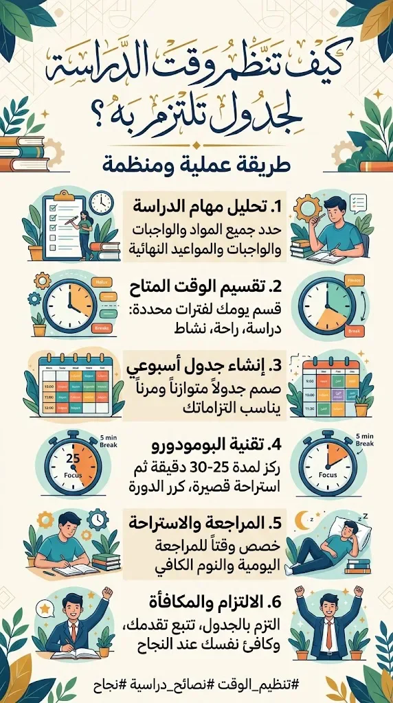 image about كيف تنظم وقت الدراسة؟ طريقة عملية لجدول تقدر تلتزم به