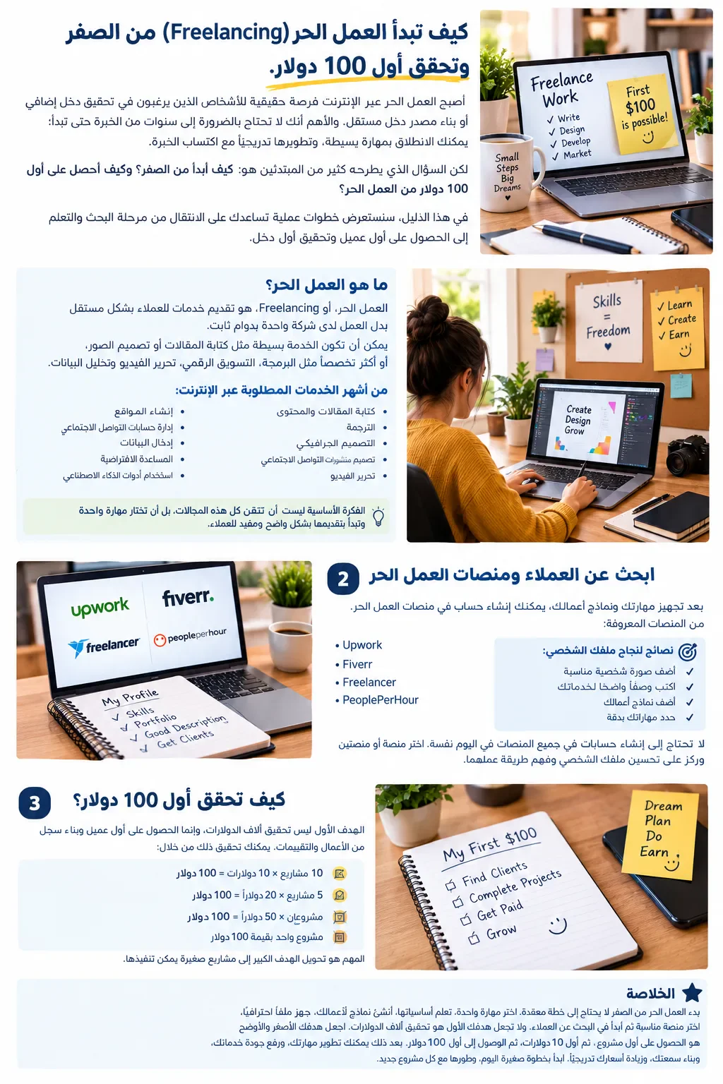 image about كيف تبدأ العمل الحر (Freelancing) من الصفر وتحقق أول 100 دولار