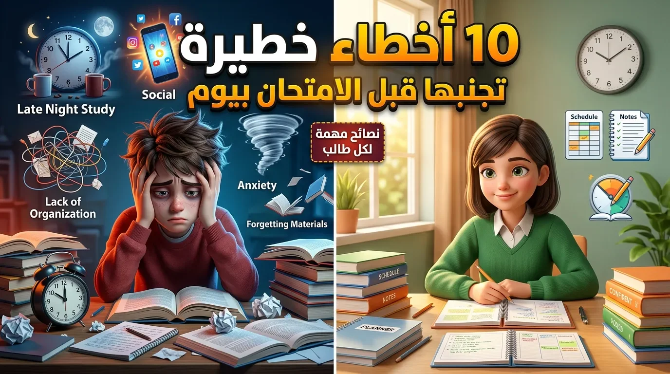 image about 10 أخطاء خطيرة تجنبها قبل الامتحان بيوم | نصائح مهمة لكل طالب