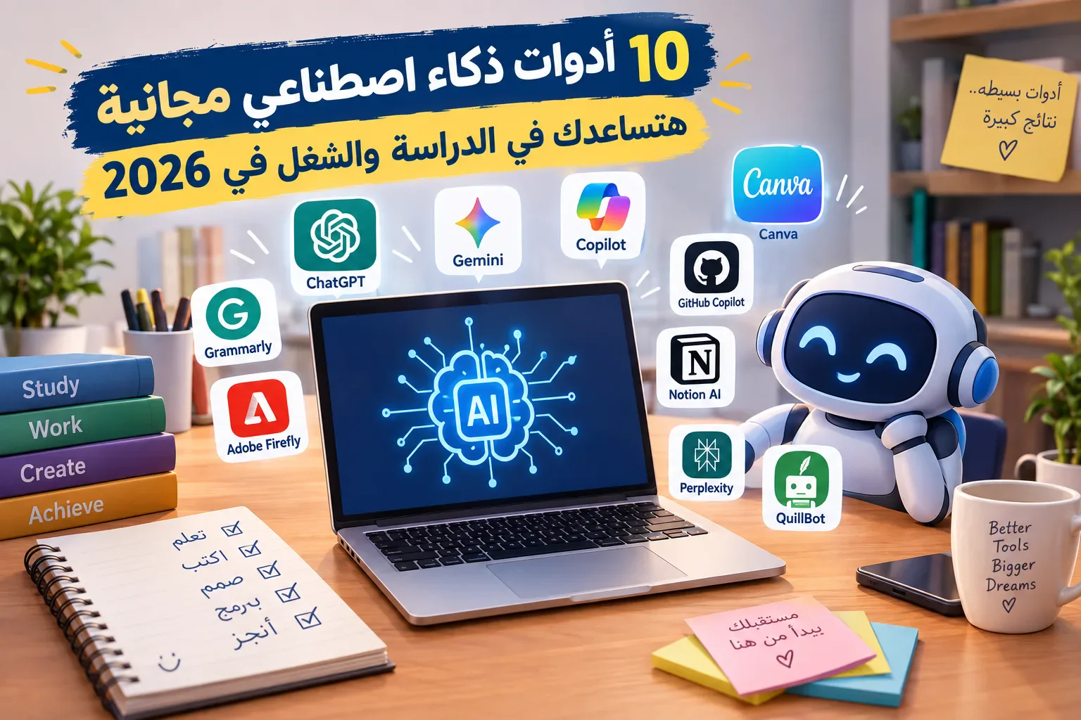 image about 10 أدوات ذكاء اصطناعي مجانية هتساعدك في الدراسة والشغل في 2026 🤖