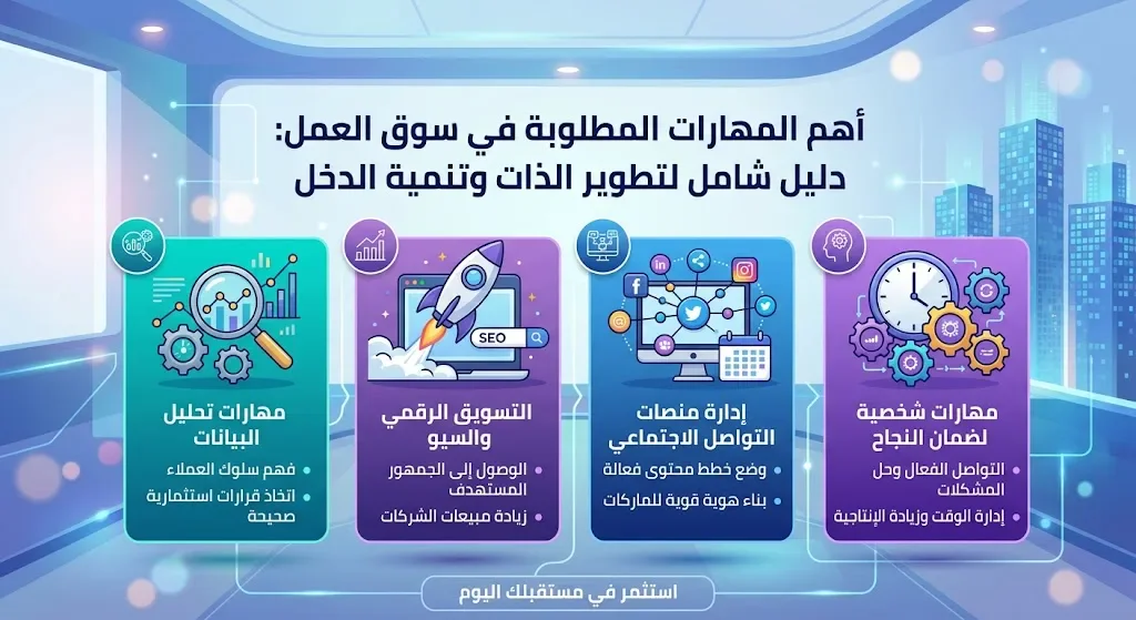 image about أهم المهارات المطلوبة في سوق العمل: دليل شامل لتطوير الذات وتنمية الدخل