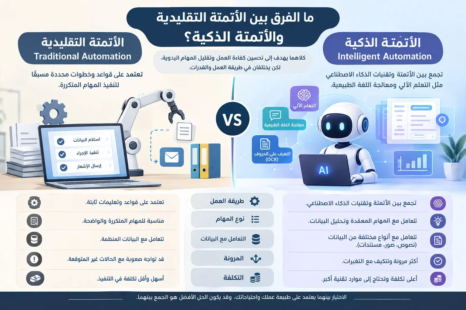 image about ما الفرق بين الأتمتة التقليدية (Traditional Automation) والأتمتة الذكية (Intelligent Automation)؟