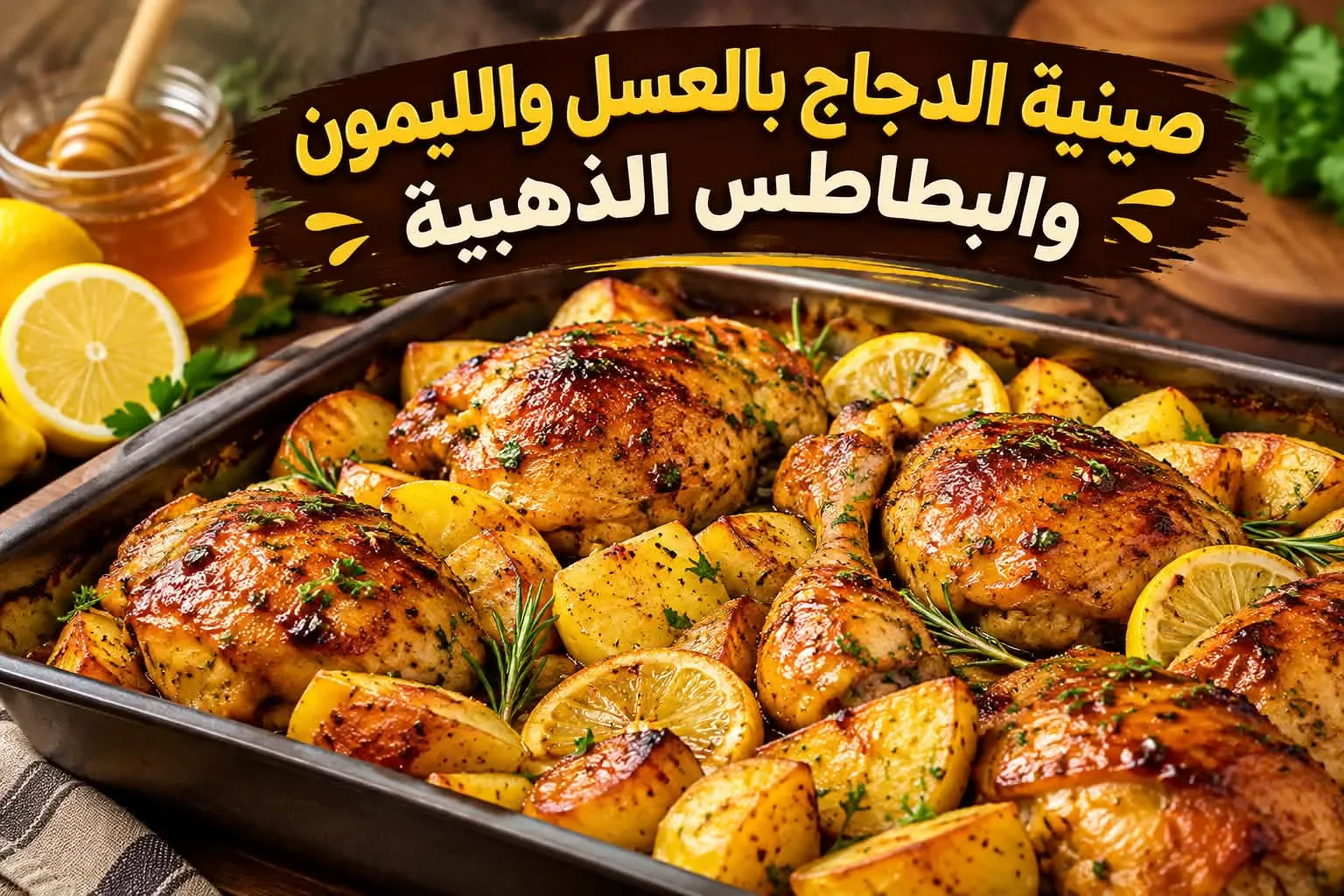 image about صينية الدجاج بالعسل والليمون والبطاطس الذهبية.. طبق رئيسي يخطف القلوب من أول لقمة 🍗🍯🍋