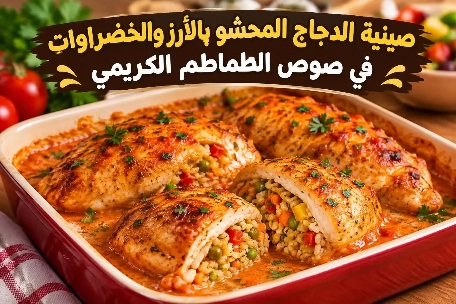 image about صينية الدجاج المحشي بالأرز والخضراوات في صوص الطماطم الكريمي.. وجبة متكاملة بطعم لا يُقاوم