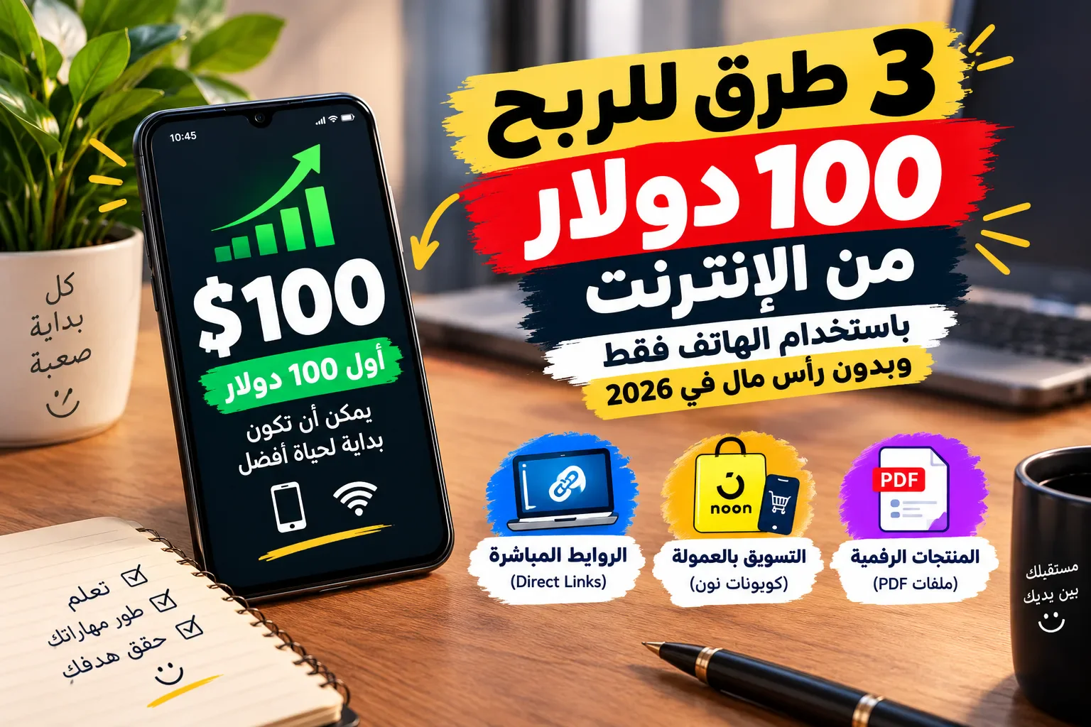 image about 3 طرق للربح من الإنترنت باستخدام الهاتف فقط وبدون رأس مال في 2026