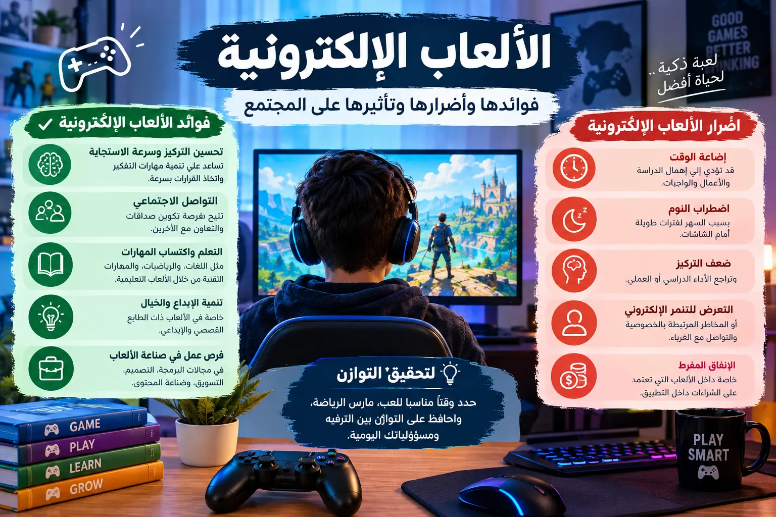 image about الألعاب الإلكترونية: فوائدها وأضرارها وتأثيرها علينا