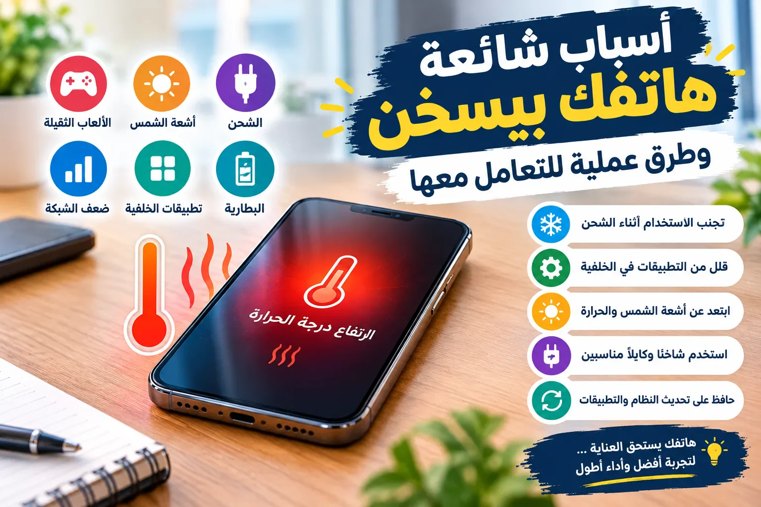 image about هاتفك بيسخن بسرعة؟ إليك 10 أسباب شائعة لارتفاع حرارة الهاتف وطرق عملية لحل المشكلة في 2026